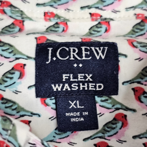 J Crew Flex Washed Slim Shirt Men XL Novelty Bird Print Short Sleeve Button Down - Picture 5 of 12